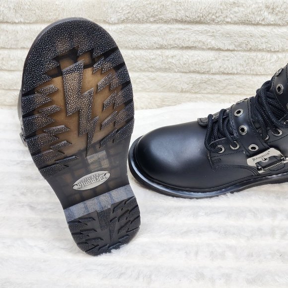 Goth Combat Biker Boots Black Matte Lightning Bolt Tread Bolt 330 - Picture 12 of 14